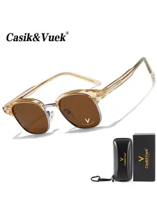 Casik&vuek Half Frame Round Unisex Windproof Polarized Sun Protective High Quality Sunglasses Tr90 Pin Vu400 Outdoor Hiking Travel Driving Glasses