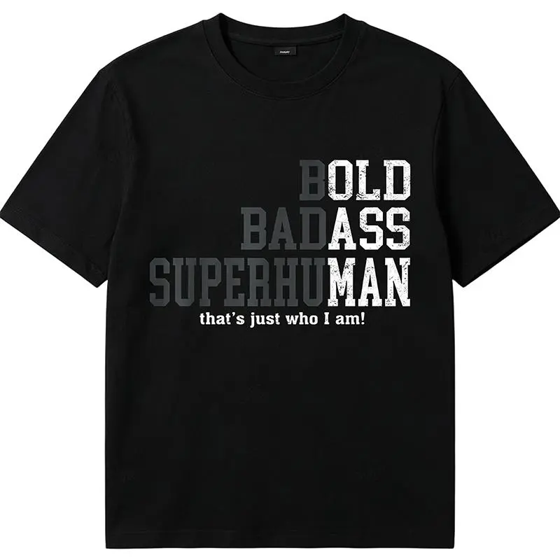 Women's Vintage Bold Badass Superhuman T-Shirt - Funny Sarcastic Acronym Text Garment, Textured Heavyweight Cotton Distressed Oversized Athletic Fitness Top