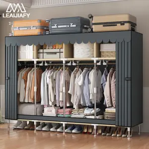 LEAIJIAFY Large Capacity Portable Wardrobe – Sturdy, Durable, Dustproof, Simple Design with Four Hanging Bars and Four Storage Shelves — Suitable for Dorms, Rental Rooms, and Bedrooms