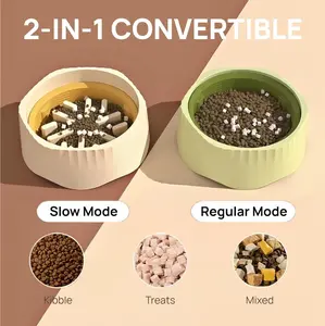 2-in-1 Convertible Slow Feeder Dog Bowl, Regular and Slow Mode for Fast Eaters, Anti-Bloat, Interactive Puzzle, Non-Slip for Small Medium Large Breed Dogs, Cats, Puppies, Pets, Ocean Blue