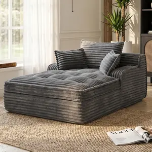 Winzoo Boneless Chaise Lounge Chair, Cloud Corduroy Sofa Bed,Top Fixed-Point Comfort Layer Boneless Couch, Block + Crumb Foam Deep Seat Reading Chaise with 3 Pillows,No Assembly