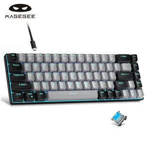 MageGee MK-Box 60% Compact 68-Key Illuminated Mechanical Red Switch Ergonomic Keyboard, Portable Wired White LED Backlit Multi-Platform Keyboard for Windows Laptop, PC, Mac - Grey, Red Switch Keyboards