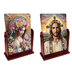 DIY Special Shape Jesus / Virgin Maria Diamond Painting Rotated Mirror Tabletop Diamond Mirror Kit for Woman Girls Gift Idea
