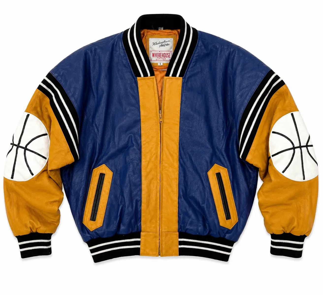 Vintage Michael Hoban Basketball Blue and Yellow Leather Varsity Jacket