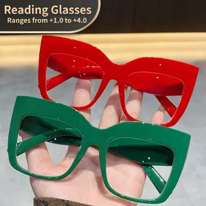 Large Cat Eye Reading Glasses for Men and Women, High Quality Eyewear, Adjustable Strength +1.0 to +4.0, Clear Transparent Vintage Style
