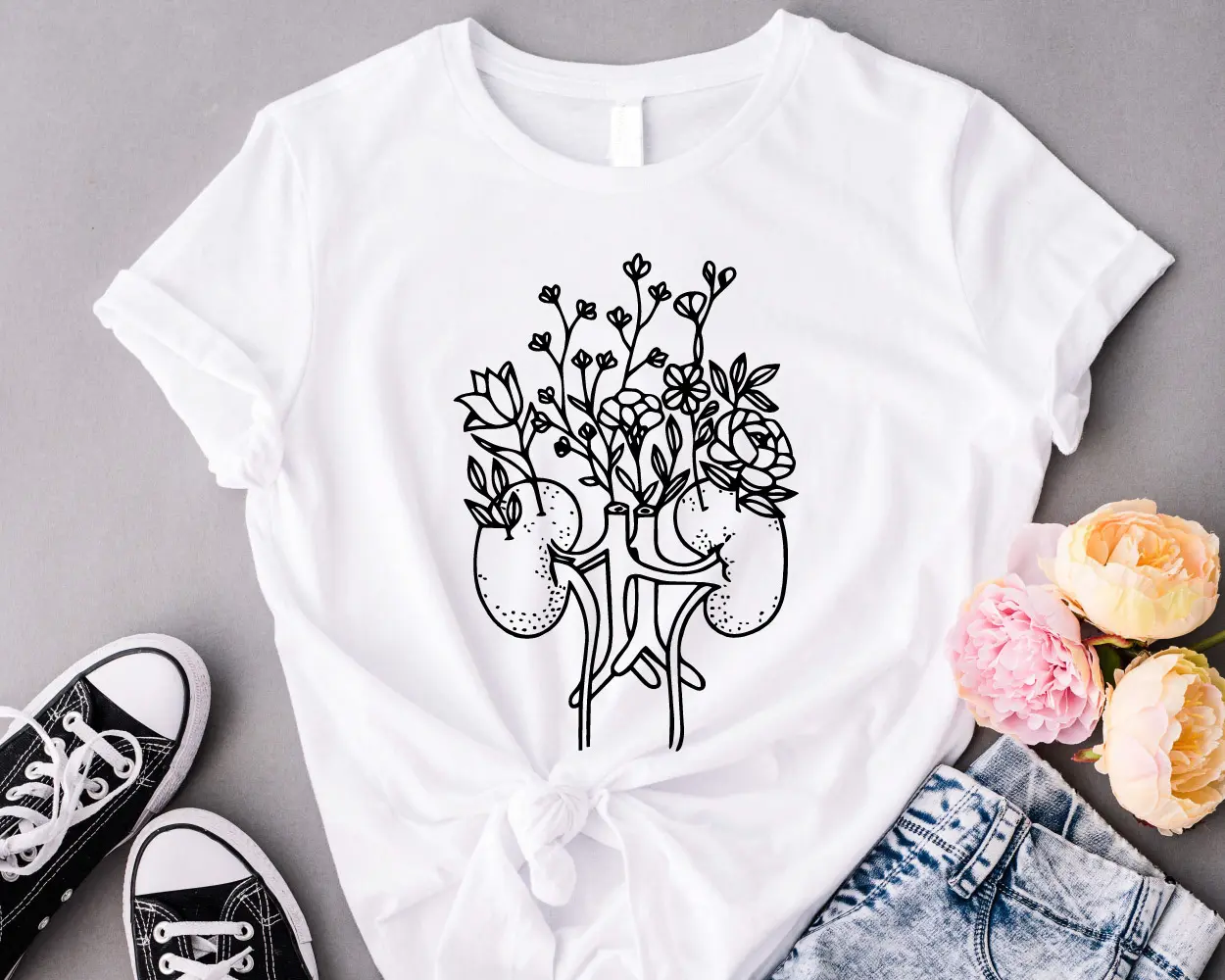 Floral Kidney Shirt, Floral Kidney Anatomy T-shirt, Chronic Kidney Disease Gift, Dialysis Nurse Gift, Kidney Disease Support T-Shirt, Cute Kidney Donor Gift Tee