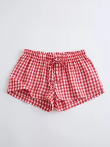 Red and white checkered shorts - women's lace up casual shorts, retro checkered daily summer bottoms # checkered shorts # casual home wear # summer shorts # pajama shorts # cute and fashionable