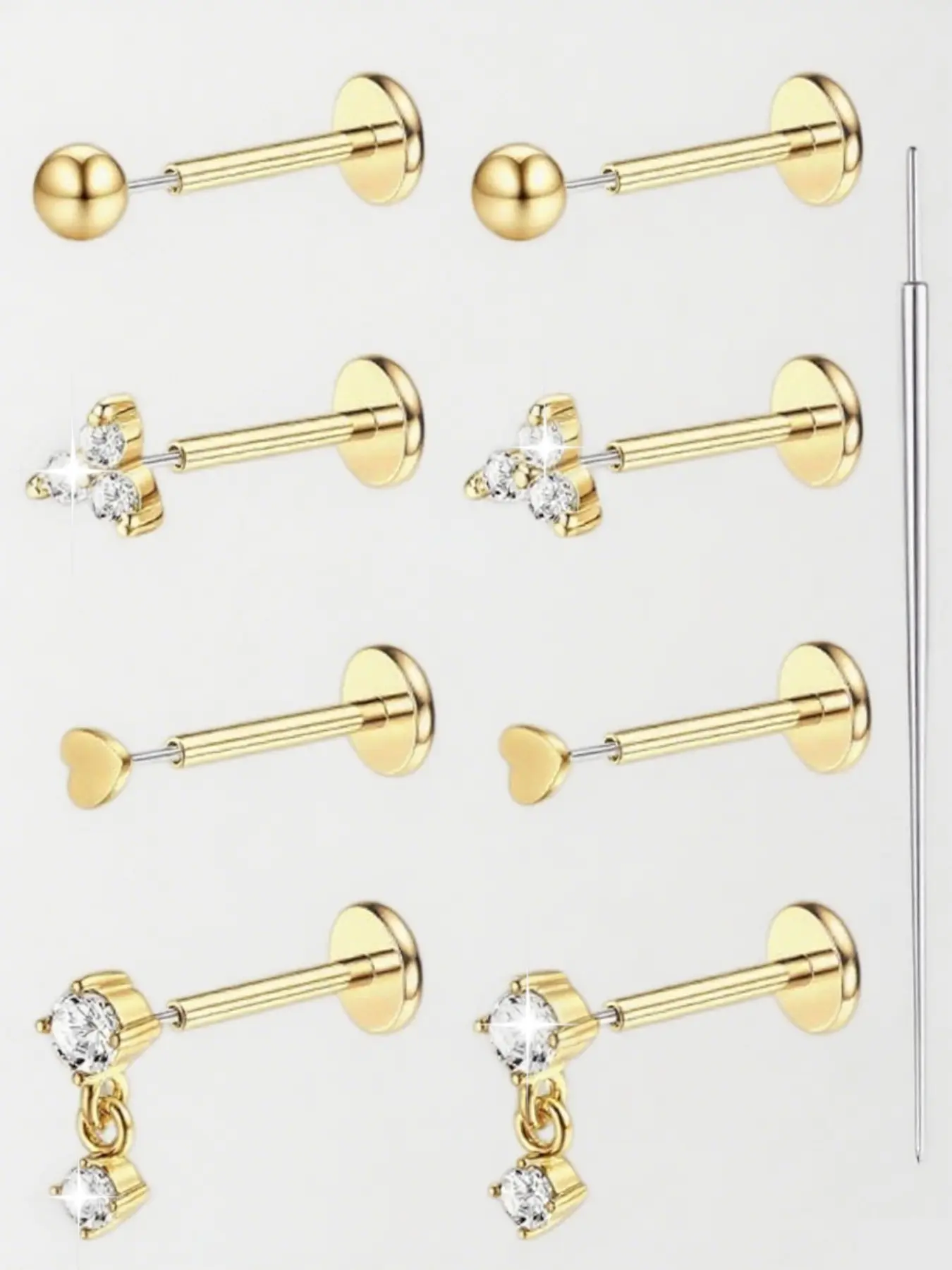 Stainless Steel Simple Earrings, Shiny Cz Decoration, Unisex Fashion Body Jewelry, Elegant Accessories for All Occasions