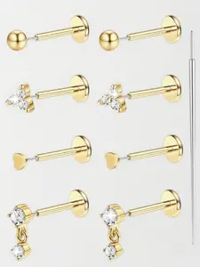 Stainless Steel Simple Earrings, Shiny Cz Decoration, Unisex Fashion Body Jewelry, Elegant Accessories for All Occasions