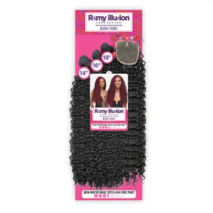Janet Collection Weave Remy Illusion New Water Wave 3Pcs with 4X4 Free Part Lace Closure(14"16"18")