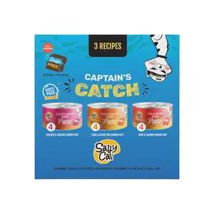 Salty Cat Captain’s Catch Dinner Paté Variety Pack Cat food for Cats, 12 Cans (3 oz Each)