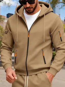 Men's oversize plain korean Zip-Up Hoodie streetwear Kpop hooded sweatshirt Casual Fashionable Outerwear Casual Long Sleeve Sweatshirt for All Seasons, Comfortable Athletic Wear