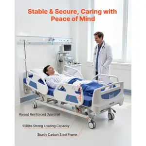 VEVOR Premium 5 Function Full Electric Hospital Bed, ICU Electric Medical Bed with Trendelenburg Reverse Trendelenburg and Central Locking System with 5 Casters for Home Hospital, 550LBS Loading