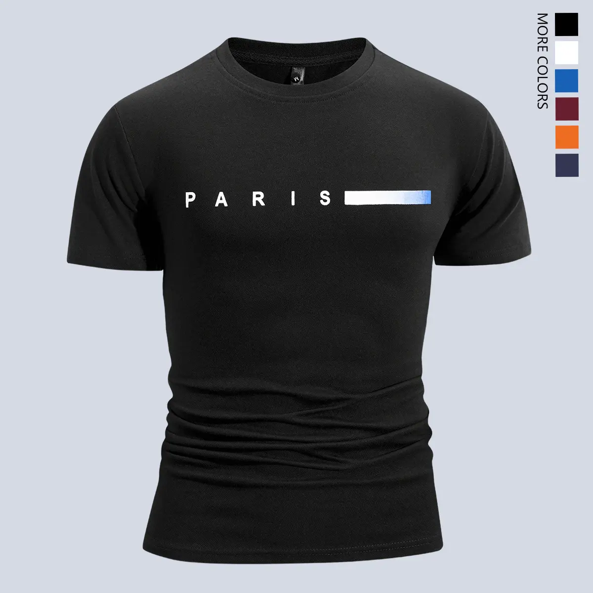 Men’s Paris Pattern T-Shirt – White short-sleeve crew neck casual shirt, soft polyester fabric, machine washable, comfortable for all seasons, minimalist style, basic fashion top, casual apparel