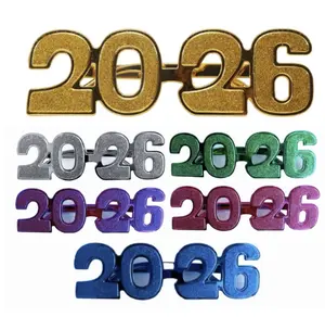 Pack of 12 Novelty Shaped 2026 New Year's Eve Props Party Favor Glitter Plastic Frame Glasses