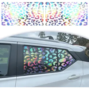 2 PCS Leopard Cheetah Rear Quarter Window Decal for Car SUV Truck, Holographic Laser Leopard Rear Side Window Vinyl Sticker, Universal Vehicle Exterior Decoration Accessories, 29.13" x 16.93"