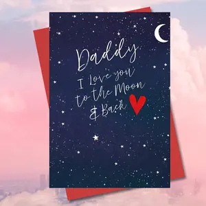 Dad, I Love You to the Moon and Back Greeting Card, Heartfelt Starry Night Design, High-Quality Paper, Perfect Father’s Day Gift