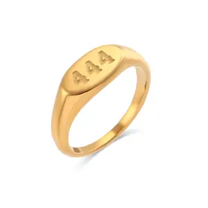 18K Gold Plated 444 Angel Number Ring for Women Men Stainless Steel Signet Ring Dainty Minimalist Spiritual Jewelry Gift for Her Him