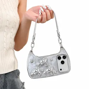 For iPhone 17 16 15 14 13 Pro Max Silicone Shockproof 3D Bow Wrist Strap Case, Cute Fashion Protective Cover