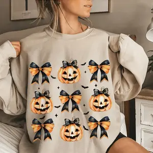 Halloween Pumpkin Sweatshirt Halloween Sweatshirt Fall Pumpkin Hoodied Everyday Cotton Sweaters