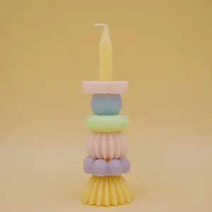 Modular Taper Candle Pastel Rainbow Mix Match Design Unique Stackable Candle for Home Decor