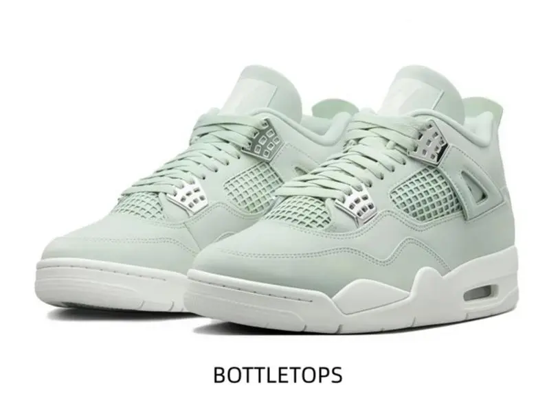 Comfort cushioned mid-top athletic sneakers in mint green leather and mesh. Great for casual basketball training and everyday outdoor street styling.