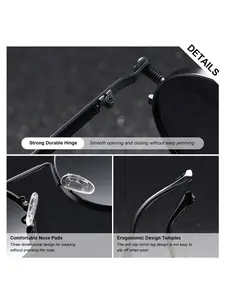 Luckace Unisex Classic Retro Round Frame Sunglasses, Uv400 Protection, Polarized Lenses, Stainless Steel Frame, Travel & Photography