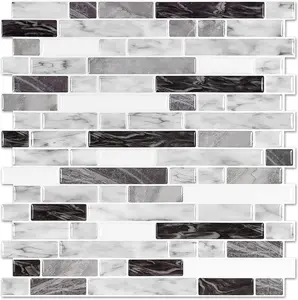 STICKGOO 10Pcs Thicker Vinyl Peel and Stick Backsplash, Stick on Backsplash, Self Adhesive Tile for Bathroom/Kitchen - Grey Decorative Interior Smooth Marble Pattern Wallpaper Ornaments