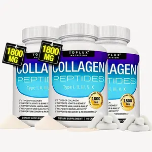 US-Made 5-Type Collagen Peptides Complex Dietary Supplement - 1800mg, 90 Capsules for Skin, Healthcare & Fitness Support, Premium Blended Beauty Nutrition