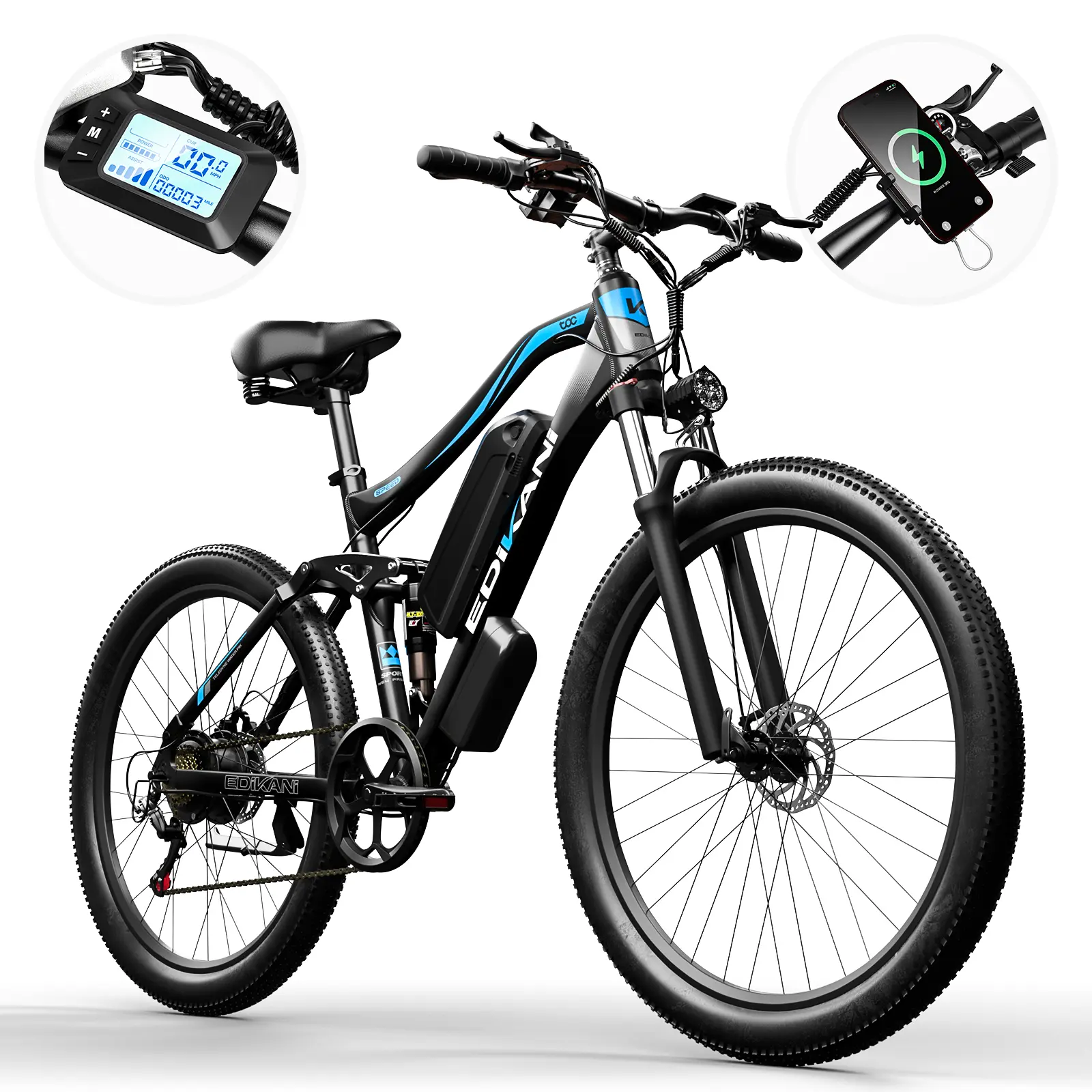 Adult Electric Mountain Bike, 2000W Peak Motor, 27.5" Wheels, Full Suspension, 921.6Wh Battery, Max 32mph Speed, 80mi Range, Aluminum Frame Commuter Ebike