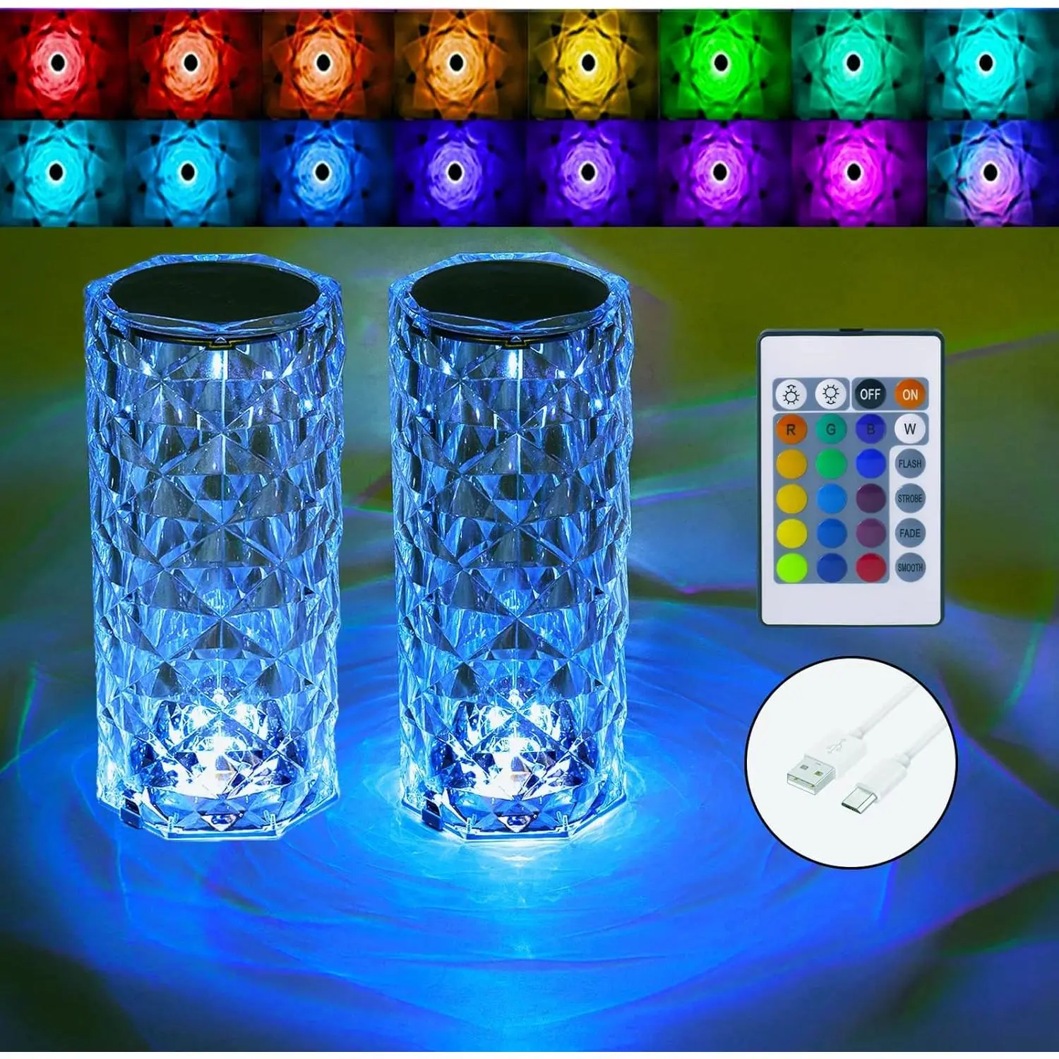 Crystal Table Lamp, Mini RGB Rose Diamond Touch Lamps with Remote Control, 0%-100% Adjustable Brightness, Color Changing Night Light for Bedroom/Living Room/Party Dinner Decor Creative Lights Housewarming (Remote & Touch)