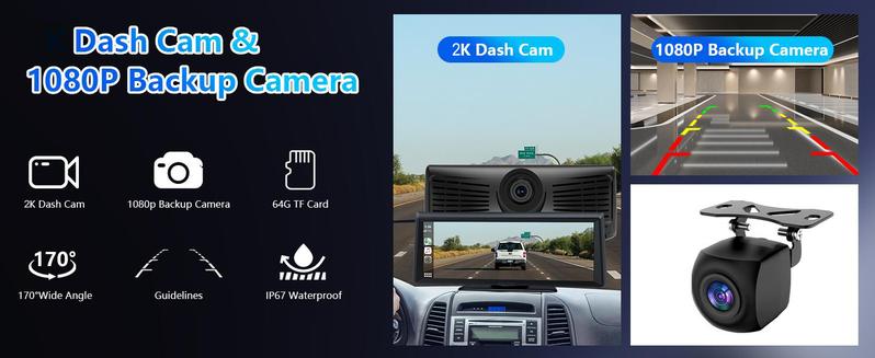 【Hieha】New Year  Gift：2026 Top-Rated Carplay Dash Cam:Updated 8.14" Portable Touchscreen with Wireless Carplay, Android Auto, 1080P Backup, and 2K Front Camera — Complete GPS Navigation System Carplay for Any Car Carplay  Screen Big Screen Carplay