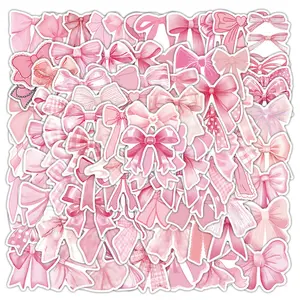 100PCS Aesthetic Pink Bow Stickers - Ins-Style Waterproof Decals for DIY Phone Cases, Tumblers & Journals