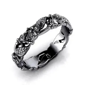 Black Rose Floral-Shaped Gothic Nature-Themed Costume Jewelry Ring for Women - Unisex Daily Wear & Valentine's Day Promise Ring, Rings For Women, Gothic Rose Rings