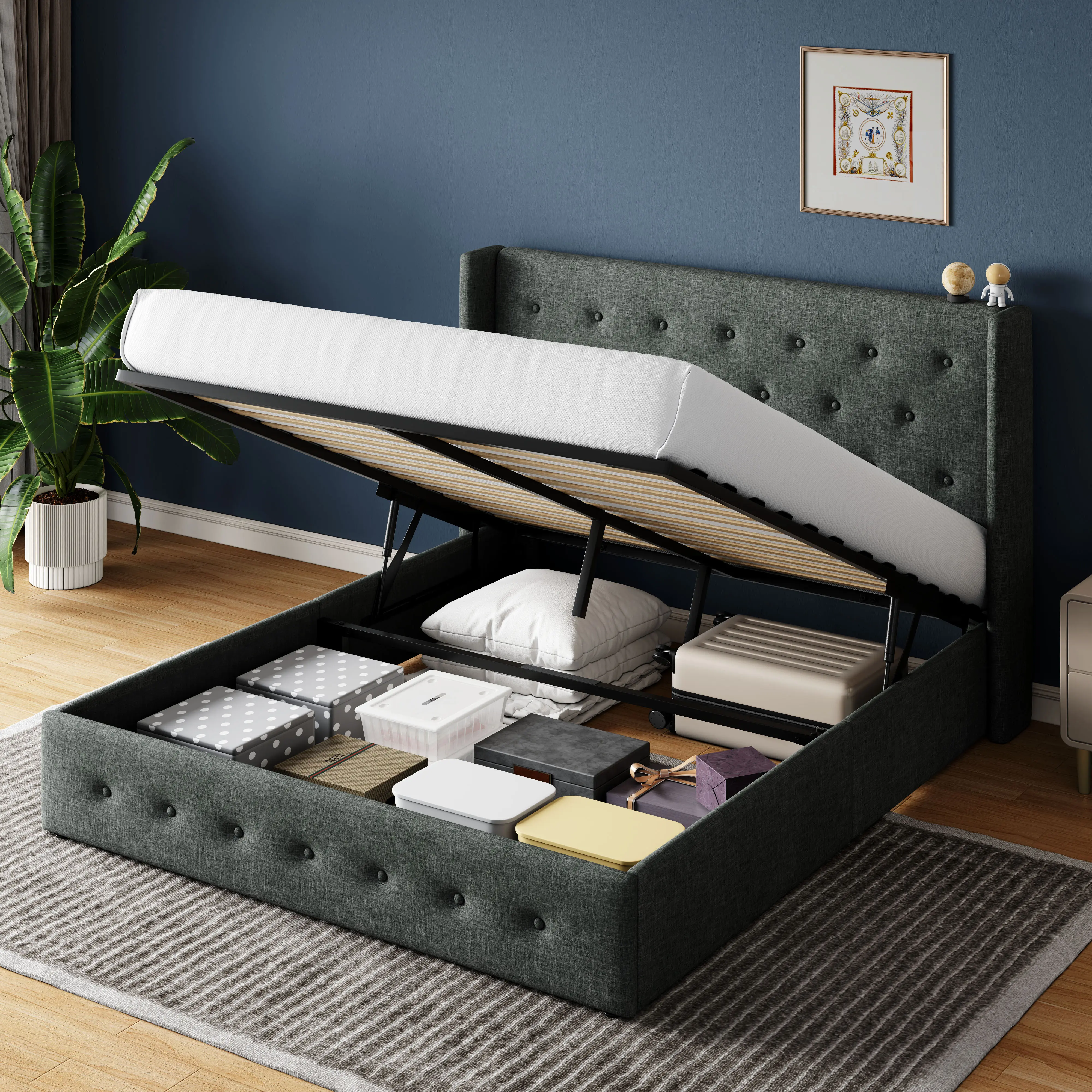 Dark Grey-Button-Tufted Design