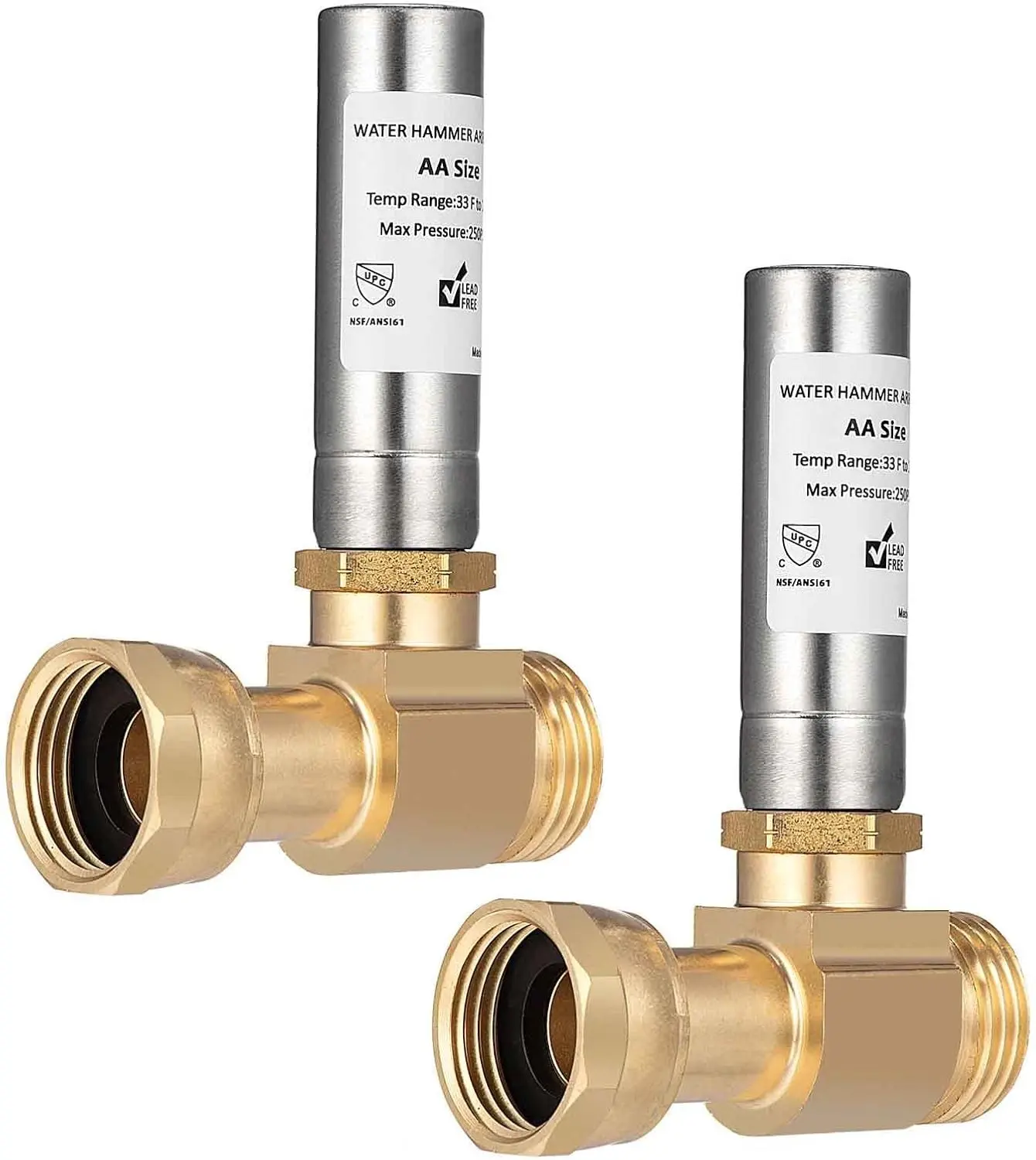 (2 Pack) Lidertik Water Hammer Arrestor Washing Machine 3/4 Absorb Shock and Reduce Noise Laundry Washer Knock Valve Garden Hose Air Inline Sink Dishwasher LI-Y241-11-11-S(2 PACK)