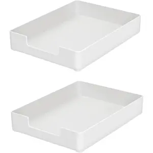 Desk Letter Tray, 2 PCS A4 Size Plastic Stackable File Document Organizer, Office Desktop File Paper Holder, Book Storage Rack, Anti-Skid Stacking Support for Office Supplies (White)