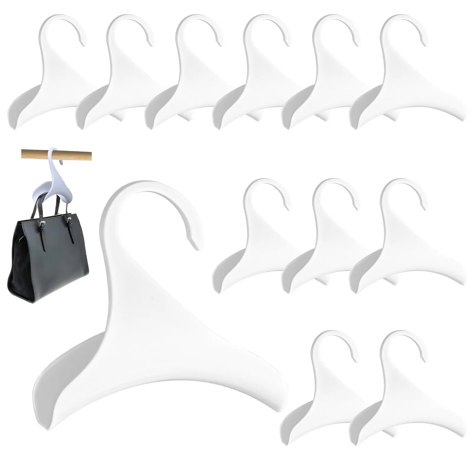 12 White Purse Hangers For Closet  Handbag Bag Hanger Organizer Hooks Hanging Backpacks Satchels Tote Home Storage (white)