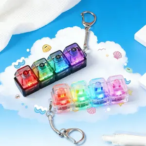 1/2 Pcs 4-in-1 Glowing Keyboard Fidget Toy,  Keyboard Adult Fidget Keychain, Stress Relief Finger Clicker with LED Lights Keychain Stress Relief for Anxiety Decompression