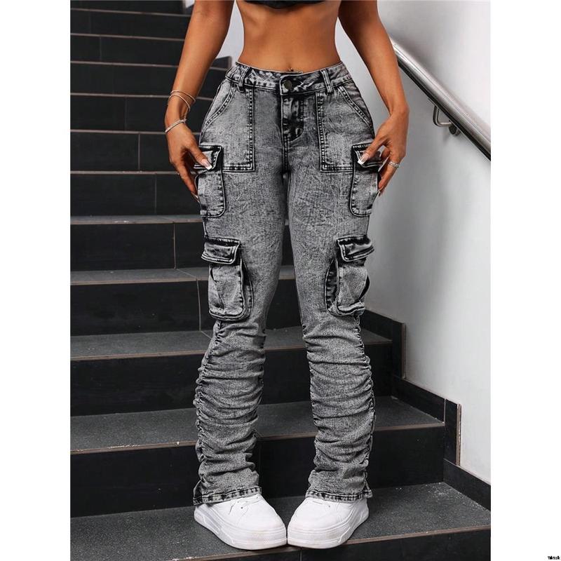 jeans style street folding pockets flap women's ICON SHEIN