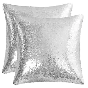 Unique Bargains 2 Pcs Sequin Throw Pillow Covers, Shiny Sparkling Comfy Satin Sequin Cushion Covers, Decorative Pillowcases for Bedroom/Living Room/Sofa/Party, 16 x 16 Inch, Silver Tone