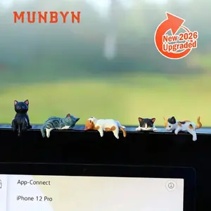 2026 Mini Cat Desk Figurines Desktop Decor Set of 5 Resin Multi-Pose Cute Cartoon-Style Kitty Desk Companions for HomeOffices & Cubicles