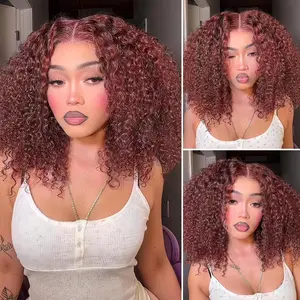 Reshine Hair  Knots Glueless Wig Reddish Brown Kinky Curly Bob Wig Human Hair Pre Cut 5x7 Lace Front Wigs for Women Pre Plucked Pre Bleached  Easy to Wear Put On and Go Wig Natural Hailine#TikTokShopLaborDaySale#Fallfreshness #tiktoktopwigs