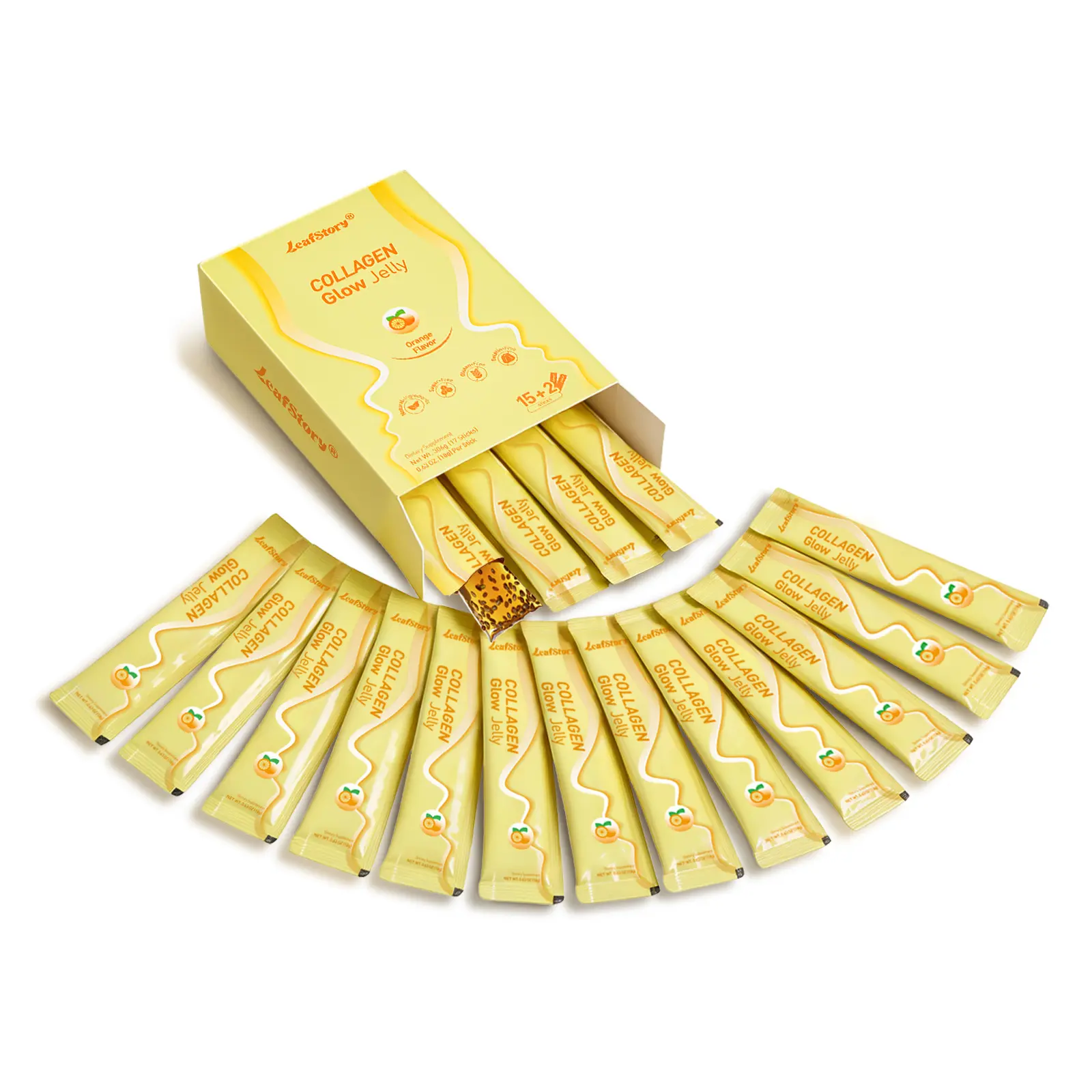 【Summer Clearance】LeafStory Collagen Glow Reset Jelly (17/7 Sticks): Orange Flavor, Collagen, Support Skin Health & Elasticity, Support Hair & Nails, Stress Relief & Nerve Health, Sugar-Free, Gluten-Free, Non-GMO, Gelatin-Free, Natural Ingredients-G