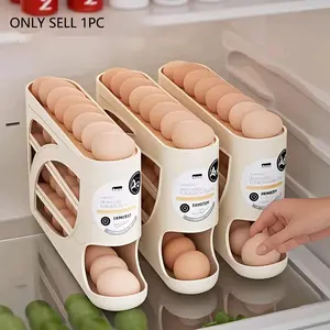 1pc Refrigerator Organizer Rolling Egg Rack, Automatic Sliding, Space Saving, Multi-Layer Incline Roller, Large Capacity Stackable Egg Storage Box, Stackable Fridge Organizer