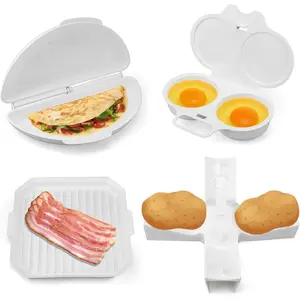 4pcs Breakfast Set, Including Non-Stick Maker 2 Cavity Egg Poacher Bacon Baking Tray Rack Easy to Use Cooker