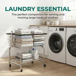 Rolling Metal Wire Laundry Cart With Wheels Dirty Clothes Basket 19x15x22in Versatile for Laundry Room Bathroom Bedroom NEW