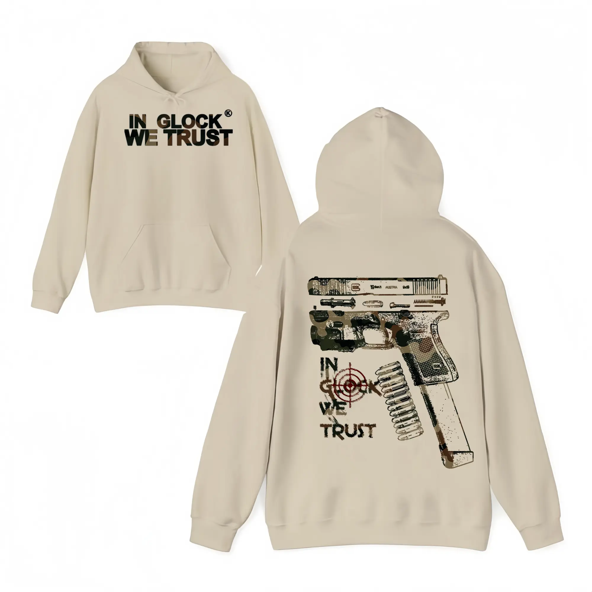 In Glock We Trust Camo Hoodie with for Men and Women - For Men And Women Classic Menswear -  Classic Fit - Menswear
