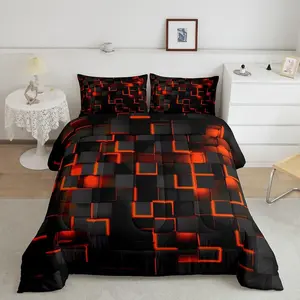 Orange and Black Bedding Set for Boys Girls Teens,Full Size Light Geometric Comforter Set,Decor Comforter,Modern Style Duvet Set