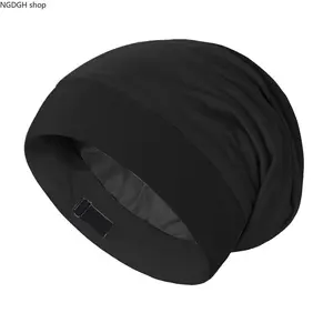 European and American adjustable men's headgear elastic cotton pullover cap women's chemotherapy cap satin lined double-layer nightcap protector